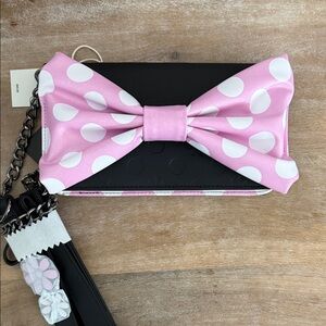 Pink Polka Dot Bow Wristlet or Crossbody Bag